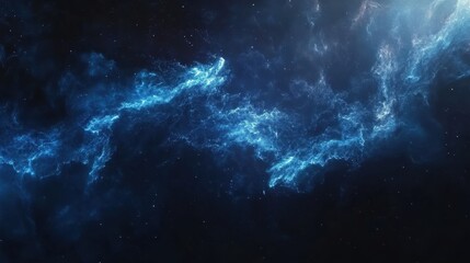 Fototapeta premium Mesmerizing blue-tinged vapor elegantly swirling against a deep dark background creates a captivating atmosphere of tranquility and mystery in an expansive space