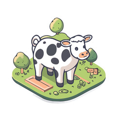 Cow, cartoon vector illustration, flat 2D isometric style, white background.