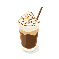 Coffee Frappuccino, flat 2D isometric cartoon vector image isolated on white background.