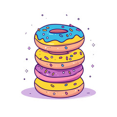 Donuts, vector graphic, 2D flat isometric cartoon illustration on white background.
