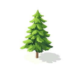 Obraz premium Fir Tree, cartoon vector illustration, flat 2D isometric style, white background.