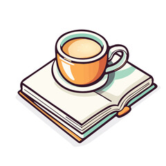 Coffee And Book, 2D isometric flat cartoon vector illustration isolated on white background.