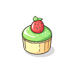 Cupcake, 2D isometric flat cartoon vector illustration isolated on white background.