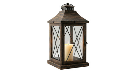 Rustic wooden lantern with candle light decorative farmhouse lantern home decor candle holder lantern lighting on transparent background