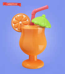 Cocktail 3d cartoon vector icon