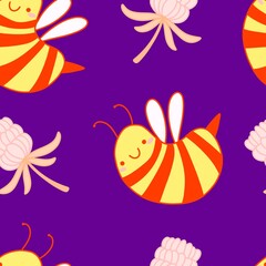 Kids seamless bee pattern for fabrics and packaging and gifts and cards and linens and wrapping paper