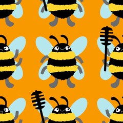 Kids seamless bee pattern for fabrics and packaging and gifts and cards and linens and wrapping paper