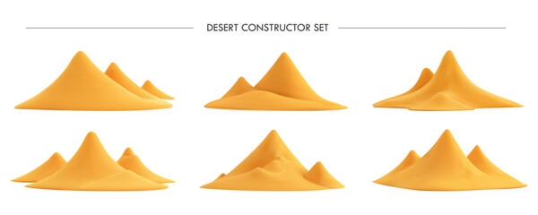 Vector realistic isolated set of desert dunes on white background.