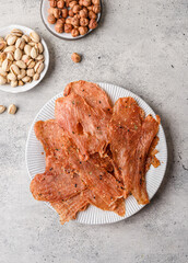 chicken dried chips on a grey background