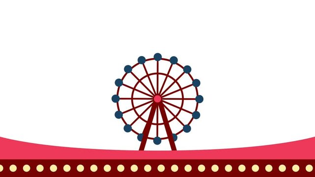 A red Ferris wheel stands tall over a dotted carnival base, embodying the joy and iconic charm of amusement parks and fairs