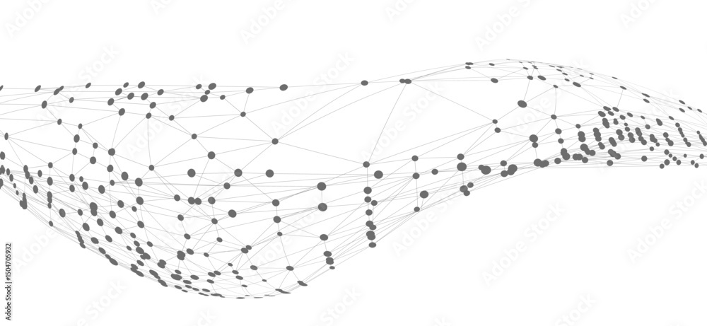 Aufkleber Dots connected by lines. Abstract wave. Minimalist mesh. Abstract polygonal shape.