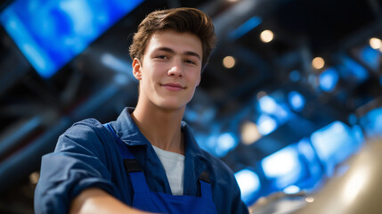 Naklejka premium Worker Adjusting Cooling System in High-Tech Facility