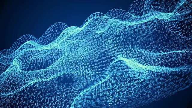 Futuristic Wave of Digital Particles Forming Dots Pattern on Dark Background for Tech and Science Concepts