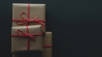 Stacked Brown Gift Boxes with Red Twine
