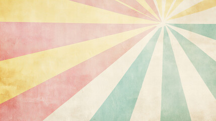 Vintage sunburst background with retro pastel rays and distressed texture, ideal for nostalgic design, poster templates, carnival themes, or circus invitations

