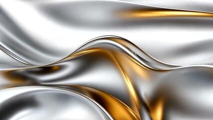 Sumptuous, metallic fabric flows in dynamic waves, blending silver and gold in seamless transition with subtle texture