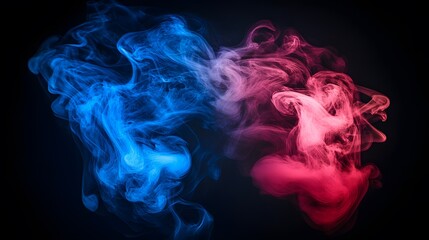 Abstract Blue and Pink Smoke Clouds Swirling on Black Background
