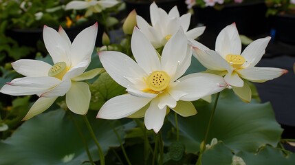 Stunning White Lotus Flowers Blooming in Pond