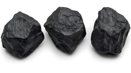 Three Dark Grey Rocks Isolated on White Background
