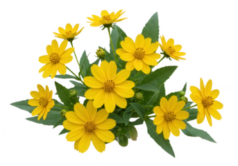 Group of bright yellow flowers isolated on transparent background