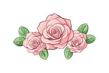 Three pink roses with green leaves floral arrangement