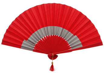 Red hand fan with tassel isolated on transparent background