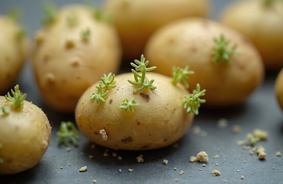 Sprouted potatoes with green shoots indicate improper storage. Focus on food safety, understanding of how to avoid harmful solanine accumulation, kitchen garden preparation, simply cooking with