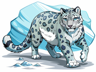 vector of Snow leopard walking, snow leopard isolated on white transparent background