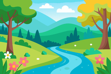 Obraz premium Autumn landscape with trees and mountains, a vibrant nature view under a bright sky