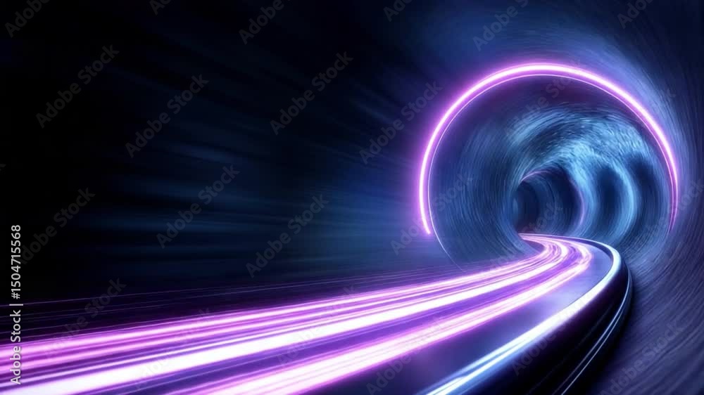 Aufkleber tunnel of lights: an illuminated tunnel with vibrant, glowing lights, representing speed and digital