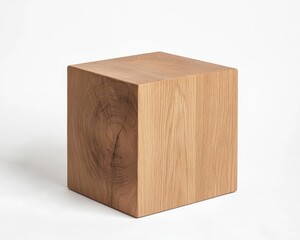 A square wooden side table with a natural oak finish, isolated on a white background