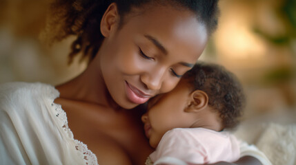 Fototapeta premium A soft close-up of a mother lovingly feeding her baby kitchen.