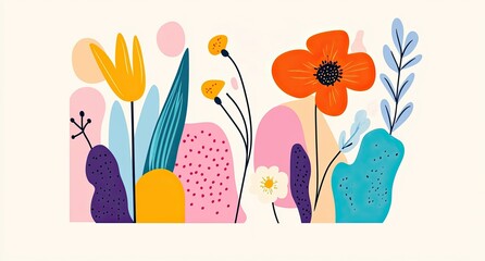 Vibrant floral arrangement with abstract shapes