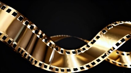 Gleaming golden film strip lined sparkling lights scrolls cinematic background adding elegance glamour movie night promotions film festival visuals