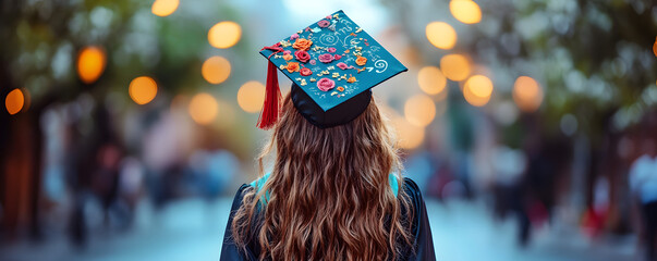 A cap decorated with motivational quotes or personal designs, showing individuality during graduation