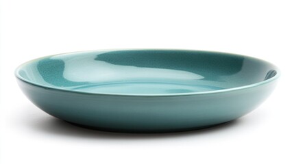 A teal-colored dish, isolated on a clean white background, minimalistic and modern in design
