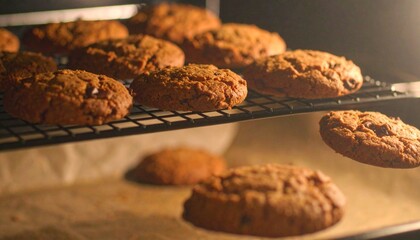 Fototapeta premium Stack of Cookies Falling Off a Cooling Rack