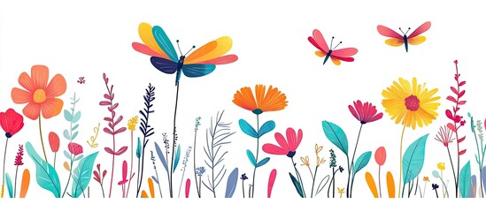 Vibrant Floral Meadow with Butterflies