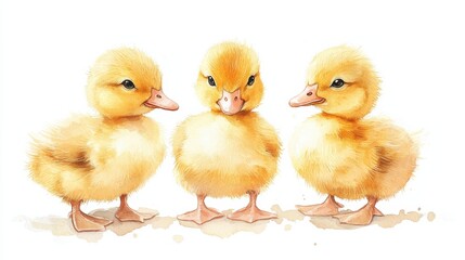 Fototapeta premium watercolor illustration of three cute baby ducks, pastel color, white background