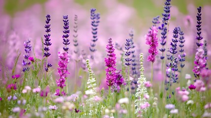 Fototapeta premium Vibrant Lavender and Purple Flower Field Meadow Bloom