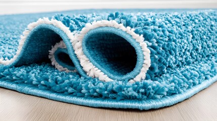Closeup Teal Shag Rug Texture Soft Carpet Detail