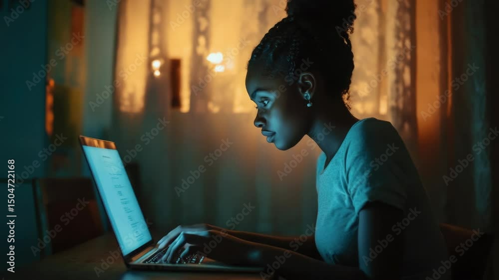 Poster a person working on their laptop with a relaxed expression