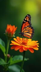 Obraz premium Monarch butterfly feeding on vibrant orange flower nectar , plant, lepidoptera, butterfly wings