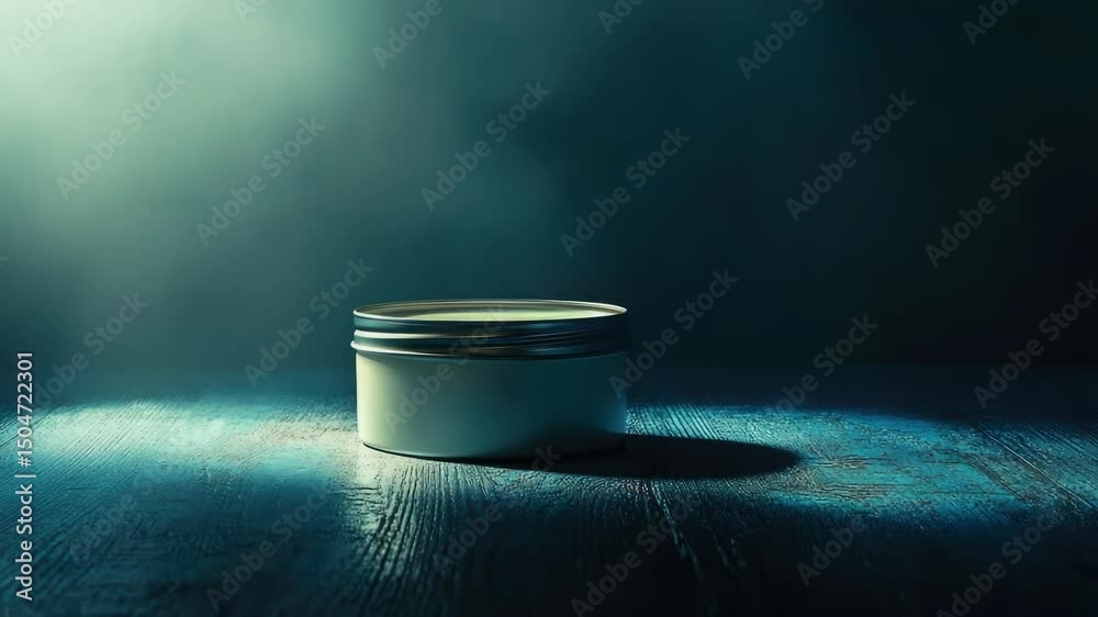 Poster A jar of cream sits on a wooden table with a simple and clean background