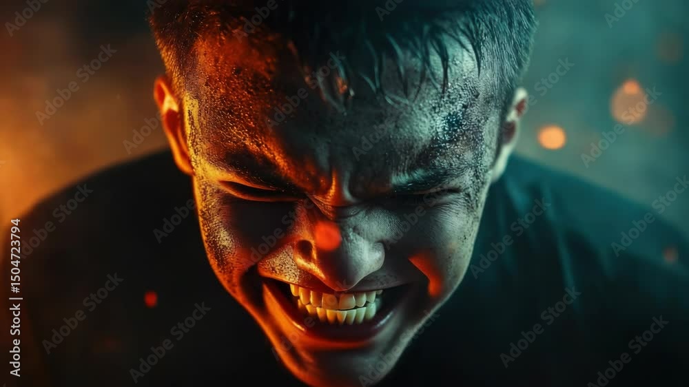 Poster A close-up view of a man's face with his mouth open, suitable for use in expressions or reactions