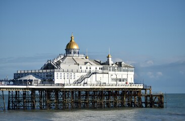 Close up view of Eastbourne pier with its beautiful bright Dom