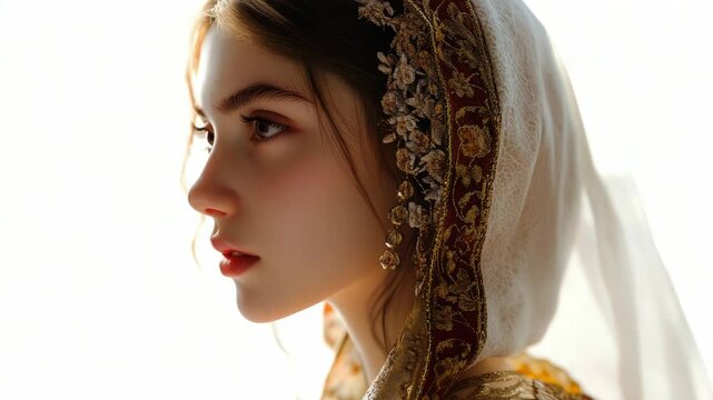 A woman wearing a veil over her head