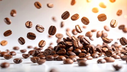 Naklejka premium Coffee Beans Bouncing and Scattering Energetically