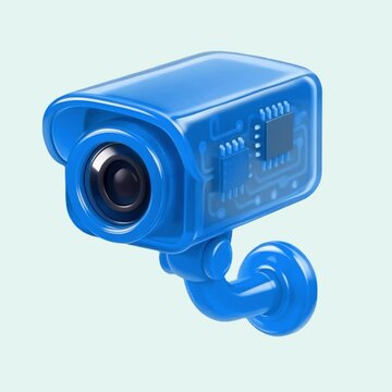 Futuristic blue security camera design animation isolated asset, transparent 4K video, alpha channel, ProRes 4444