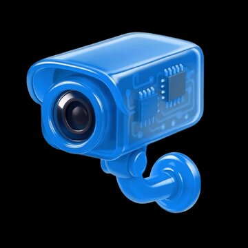 Futuristic blue security camera design animation isolated asset, transparent 4K video, alpha channel, ProRes 4444